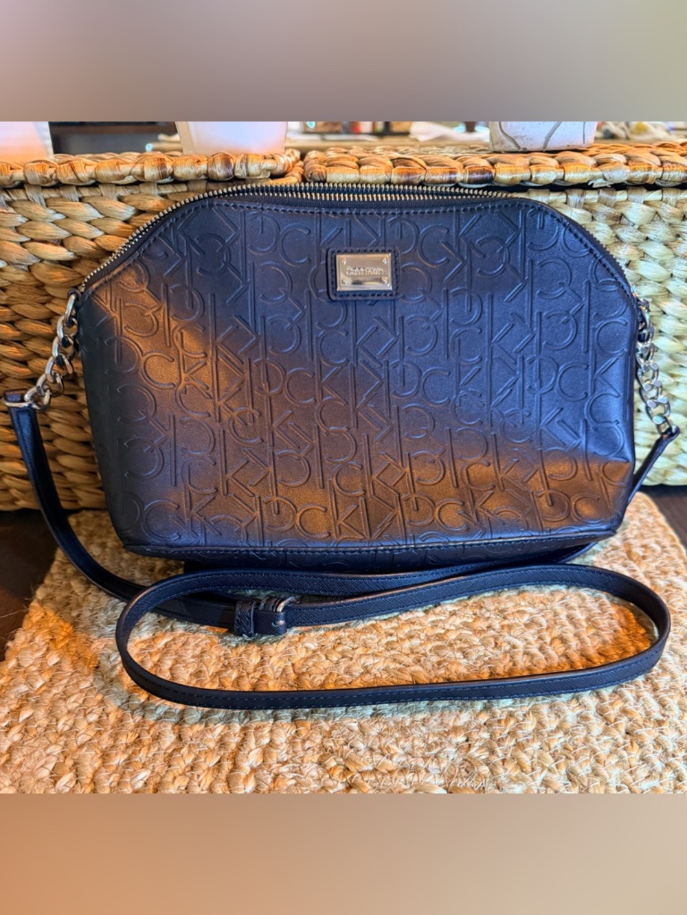Calvin Klein Black Embossed Logo Crossbody Bag